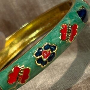 Vibrant Floral Enamel Bangle Bracelet FL Hallmark Butterfly Flowers 6-7”